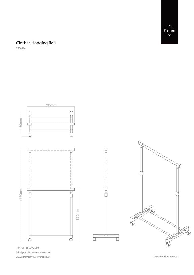 Ralesi Grey and Chrome Finish Clothes Hanging Rail With Wheels