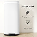 HOMCOM 30L Kitchen Bin, Pedal Bin with Lid, Removable Inner Bucket, White