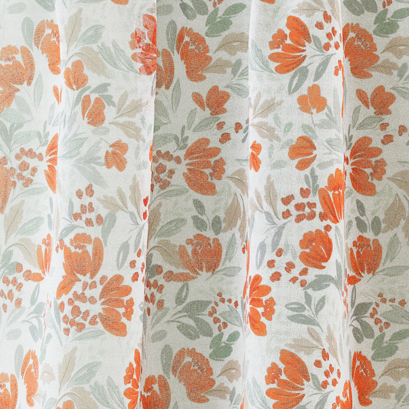 Mia Burnt Orange  Floral Print Sheer Voile Panels - Pair