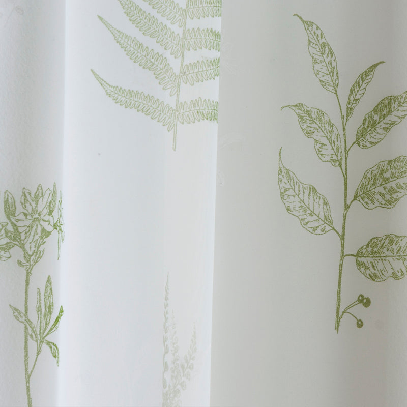 Bracken Green Leaf Print Linen-Look Voile Panel - Pair