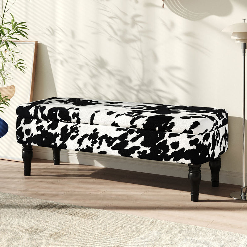 Livingandhome Cow Print Velvet Upholstered Storage Bench
