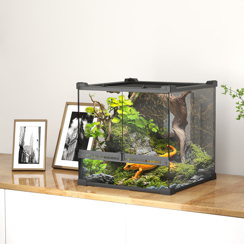 PawHut Glass Terrarium Reptile Vivarium with Stone Background