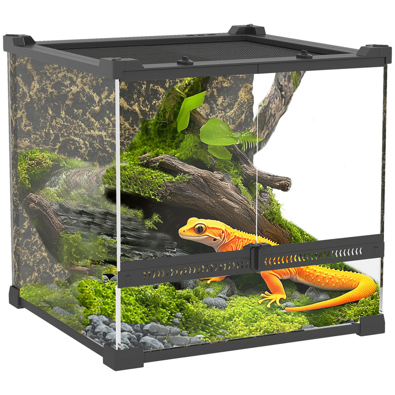 PawHut Glass Terrarium Reptile Vivarium with Stone Background