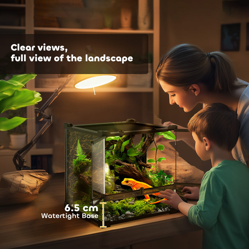 PawHut Glass Terrarium Reptile Vivarium with Stone Background