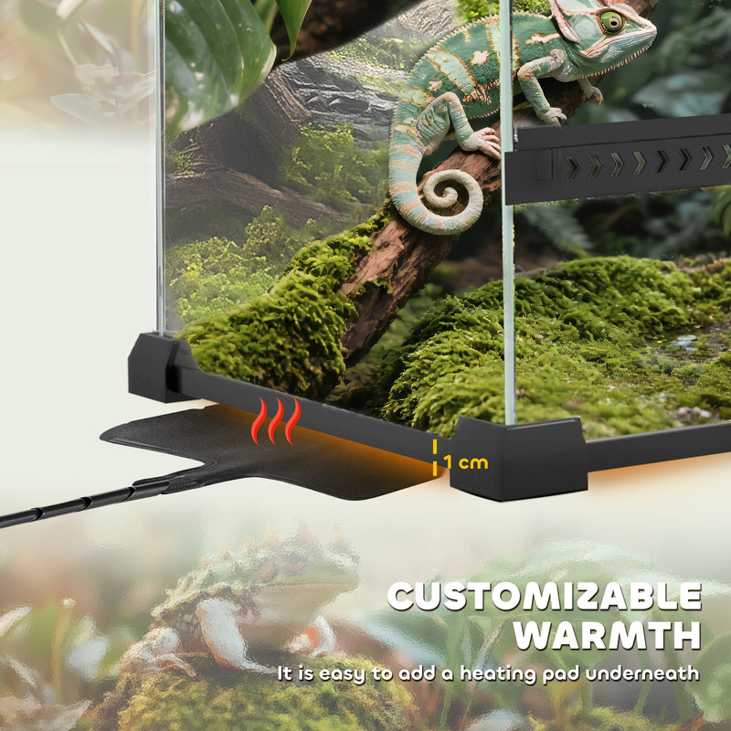 PawHut Glass Terrarium Reptile Vivarium with Stone Background