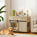 PawHut Dog Crate Furniture, Dog Cage W/ Wheels, 2 Drawers, Sliding Door, Oak