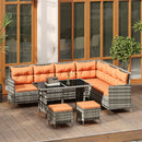 Outsunny 6 PCs Patio Wicker Sofa Set Rattan Chair Furniture, Orange