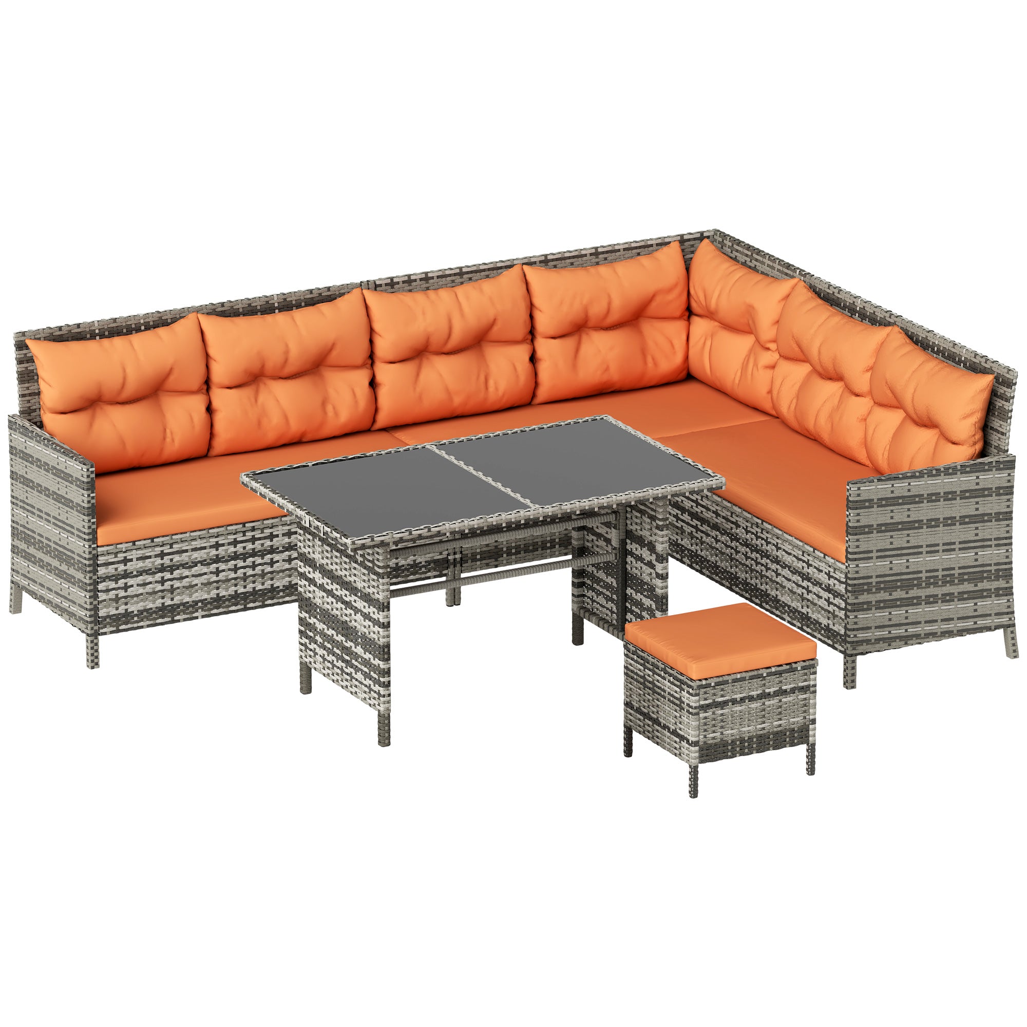Outsunny 6 PCs Patio Wicker Sofa Set Rattan Chair Furniture, Orange