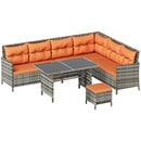 Outsunny 6 PCs Patio Wicker Sofa Set Rattan Chair Furniture, Orange