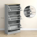 HOMCOM Narrow Shoe Cabinet With 3 Flip Drawers For 18 Pairs Of Shoes Grey