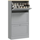 HOMCOM Narrow Shoe Cabinet With 3 Flip Drawers For 18 Pairs Of Shoes Grey