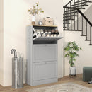 HOMCOM Narrow Shoe Cabinet With 3 Flip Drawers For 18 Pairs Of Shoes Grey