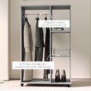 HOMCOM Rolling Open Wardrobe Hanging Rail Storage Shelves For Clothes, Grey