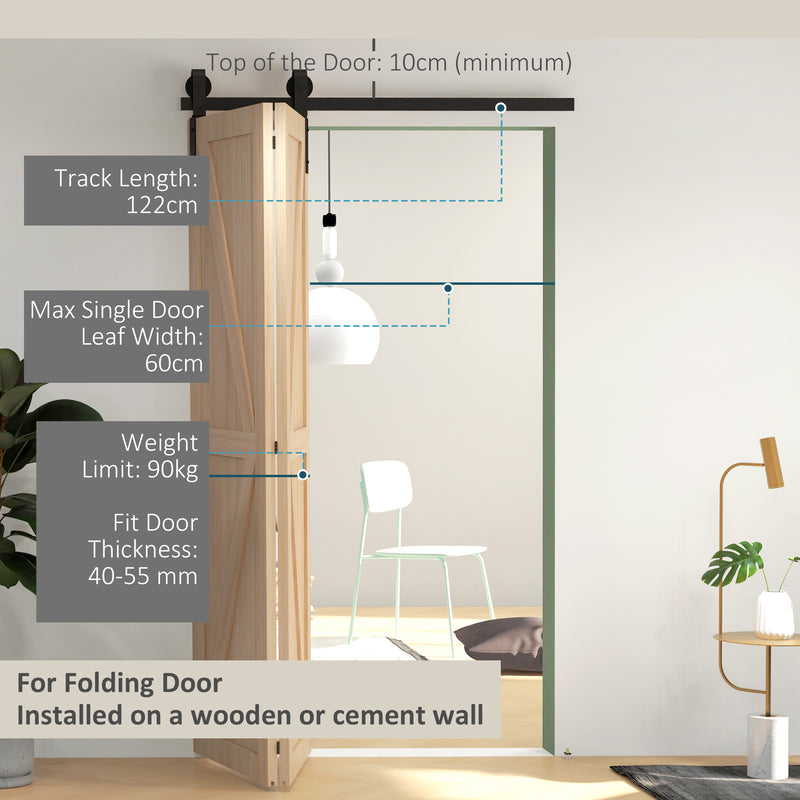 HOMCOM 4FT/122CM Bi-Folding Sliding Barn Door Hardware Kit Sliding Door Kit