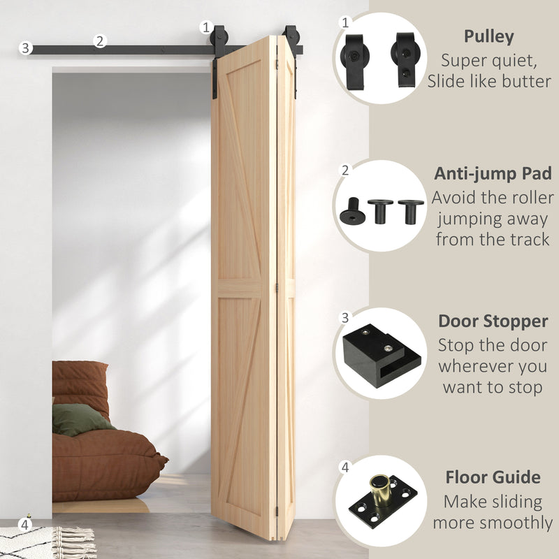 HOMCOM 4FT/122CM Bi-Folding Sliding Barn Door Hardware Kit Sliding Door Kit