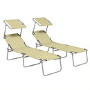 Outsunny Folding Sun Lounger Set Of 2 W/ Sunshade Adjustable Backrest