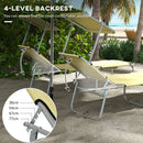 Outsunny Folding Sun Lounger Set Of 2 W/ Sunshade Adjustable Backrest