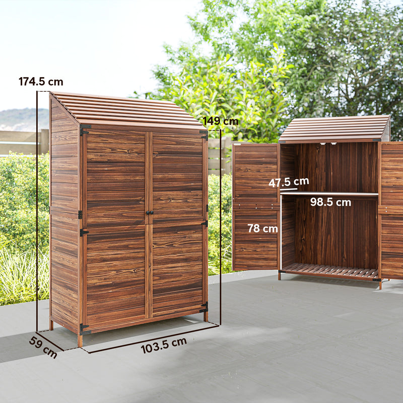 Outsunny Wooden Garden Storage Shed w/Double Doors and Shelves, Mixed-Brown