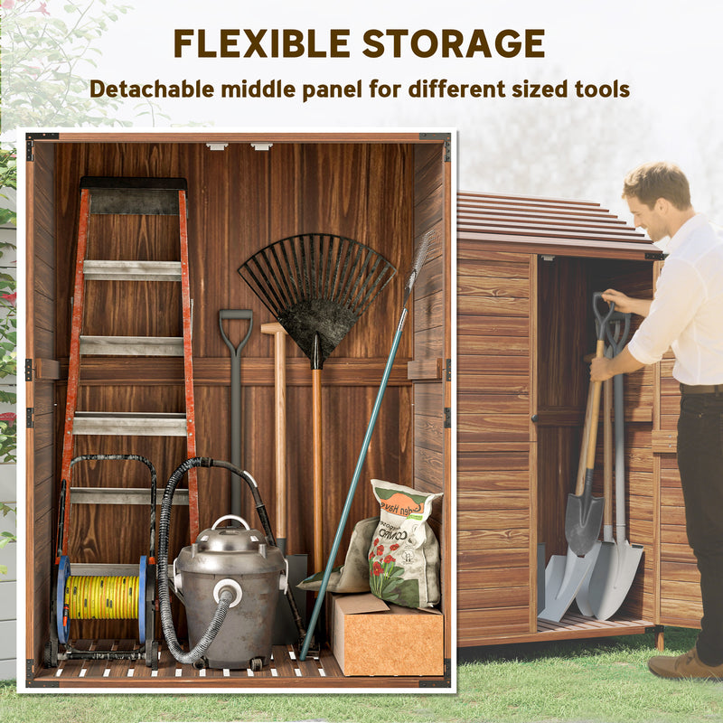 Outsunny Wooden Garden Storage Shed w/Double Doors and Shelves, Mixed-Brown