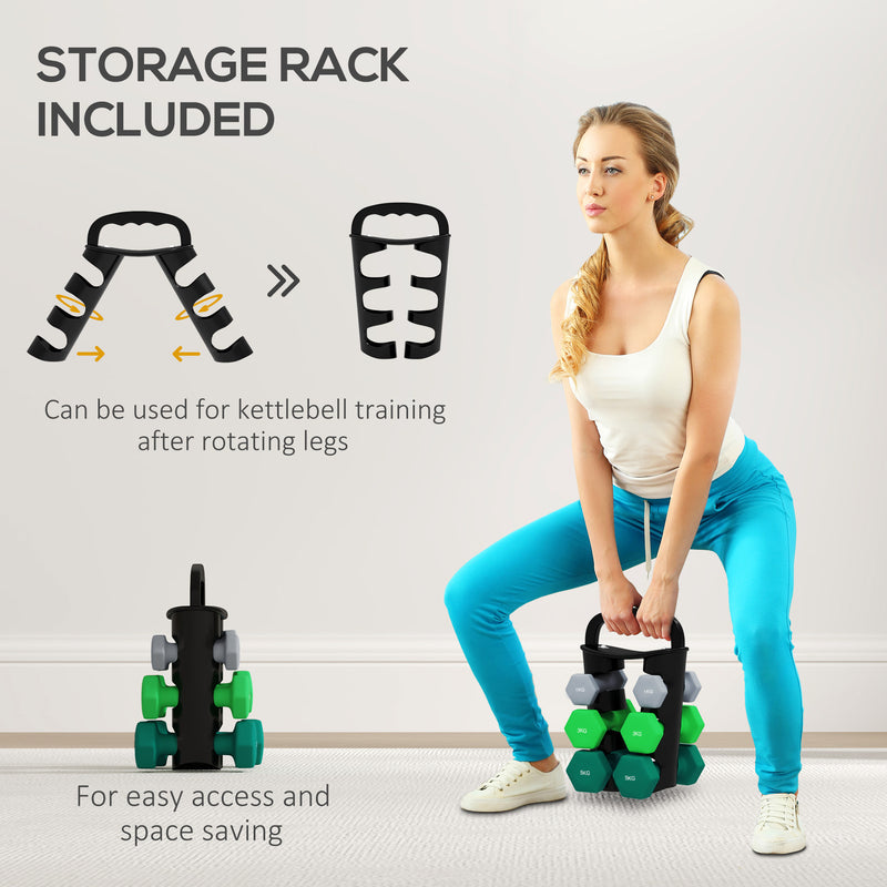 SPORTNOW Dumbbells Set with Carry Storage Rack, 2 x 1kg, 2 x 3kg, 2 x 5kg