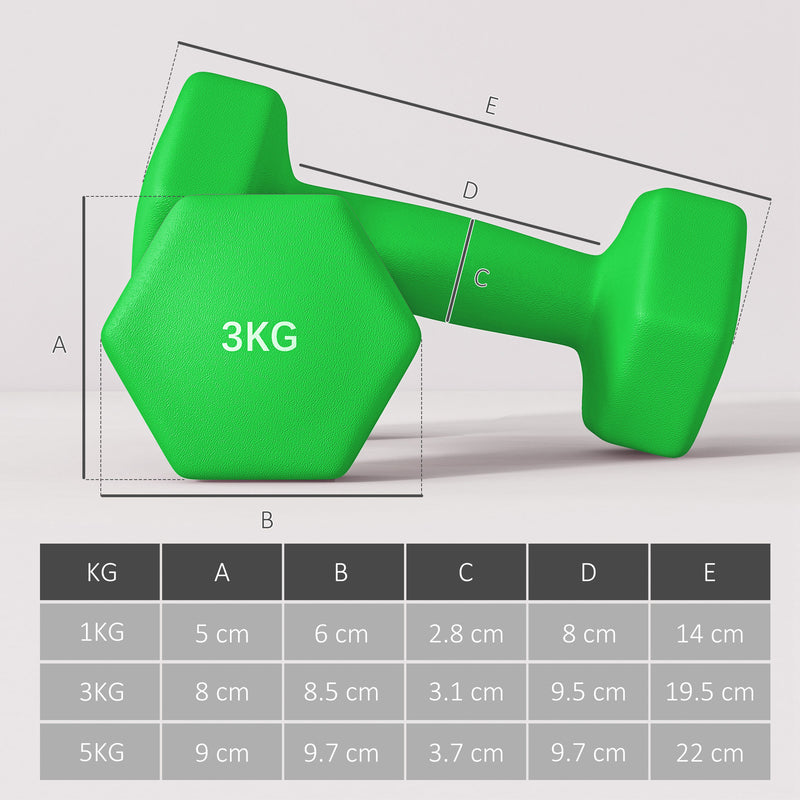 SPORTNOW Dumbbells Set with Carry Storage Rack, 2 x 1kg, 2 x 3kg, 2 x 5kg