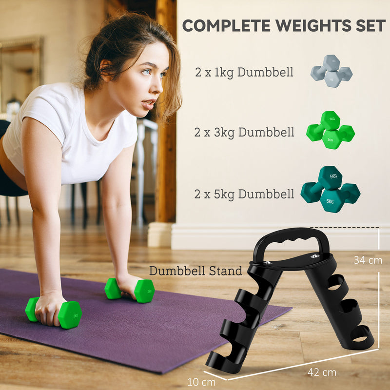 SPORTNOW Dumbbells Set with Carry Storage Rack, 2 x 1kg, 2 x 3kg, 2 x 5kg