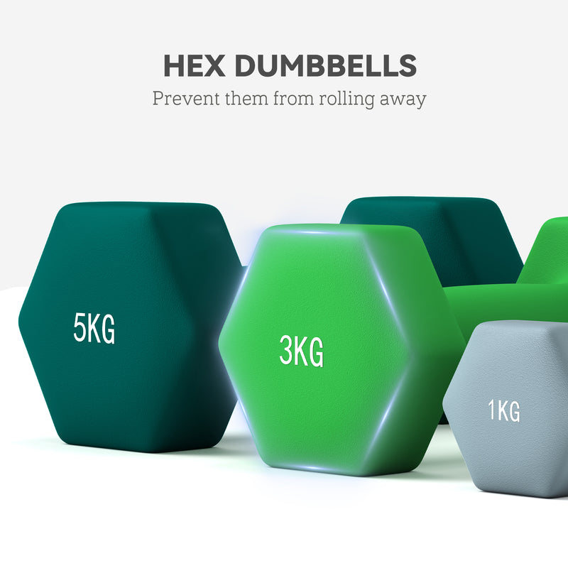 SPORTNOW Dumbbells Set with Carry Storage Rack, 2 x 1kg, 2 x 3kg, 2 x 5kg