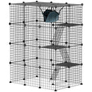 PawHut 4-Tier Cat Cage Indoor, DIY Cat Playpen with Hammock, Ramps, 5 Doors