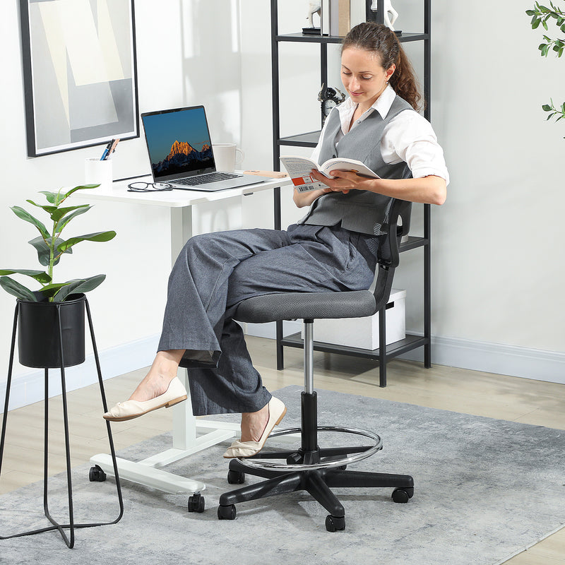 Vinsetto Swivel Mesh Office Chair W/ Adjustable Footrest Ring, Charcoal Grey