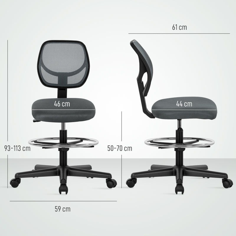 Vinsetto Swivel Mesh Office Chair W/ Adjustable Footrest Ring, Charcoal Grey