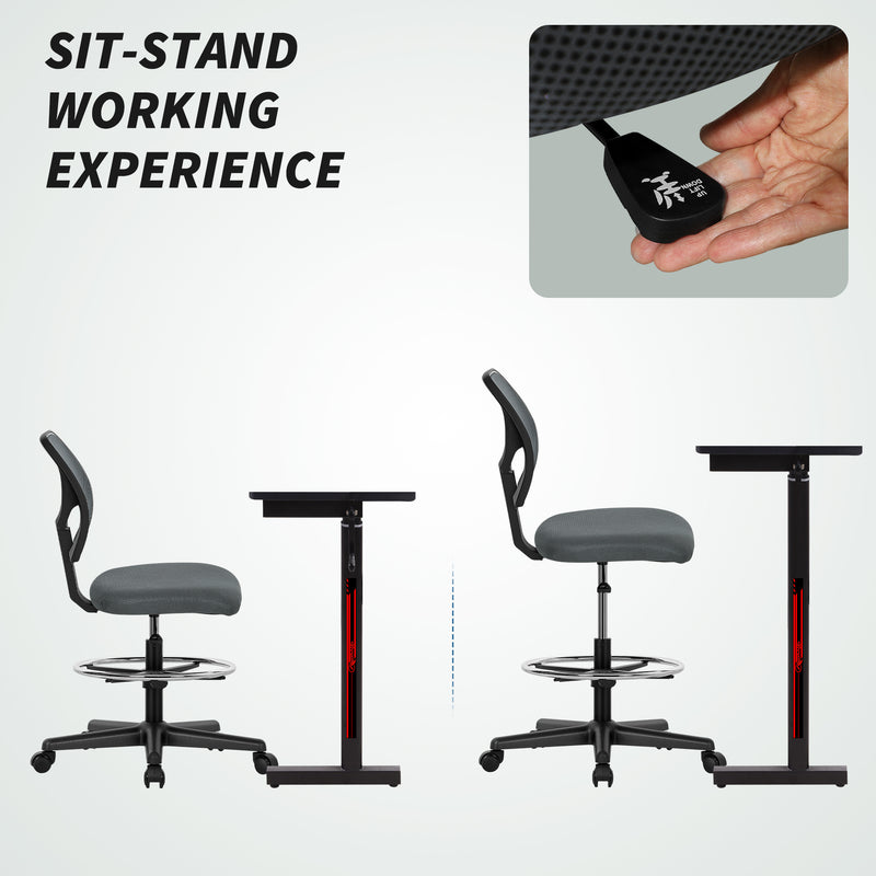 Vinsetto Swivel Mesh Office Chair W/ Adjustable Footrest Ring, Charcoal Grey