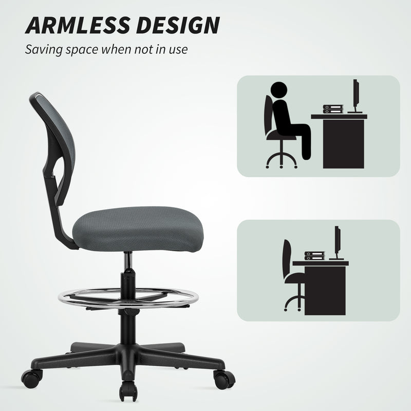 Vinsetto Swivel Mesh Office Chair W/ Adjustable Footrest Ring, Charcoal Grey