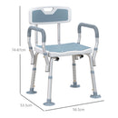 HOMCOM EVA Padded Shower Stool With Back And Arms 4 Suction Foot Pads Blue