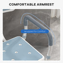 HOMCOM EVA Padded Shower Stool With Back And Arms 4 Suction Foot Pads Blue