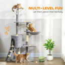 PawHut Cat Tree For Indoor Cats, 134cm Scratching Post Climbing Tower, Grey