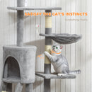 PawHut Cat Tree For Indoor Cats, 134cm Scratching Post Climbing Tower, Grey