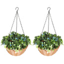 HOMCOM Artificial Flowers in Basket Set of 2 with PE Leaves and 18 Flowers