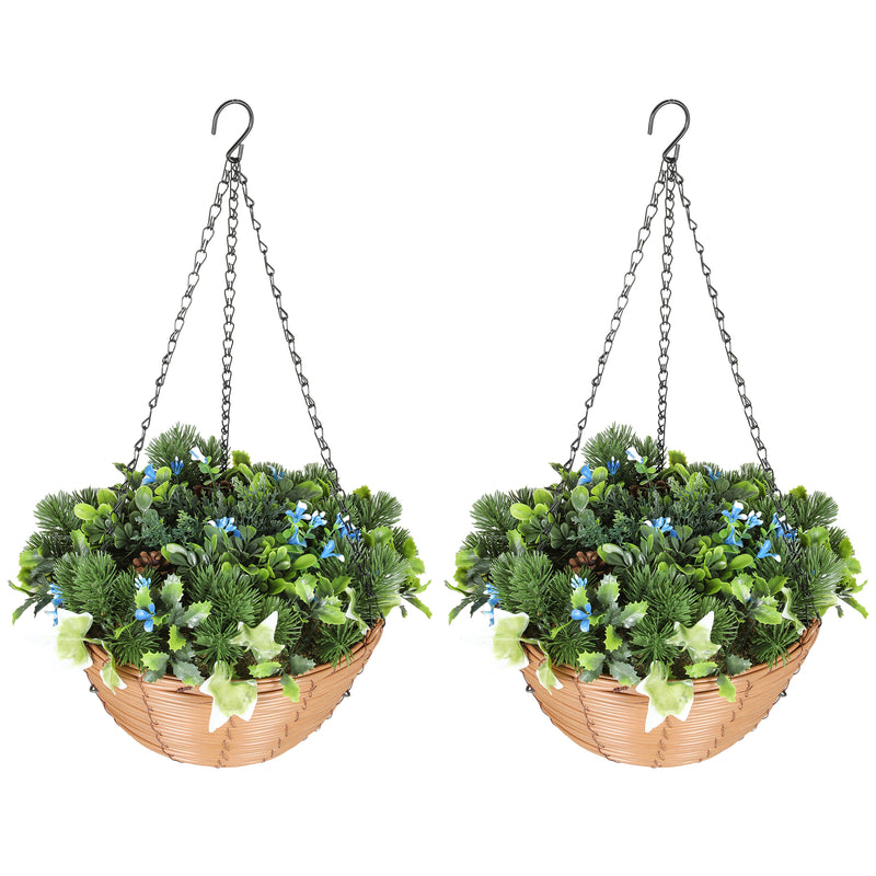 HOMCOM Artificial Flowers in Basket Set of 2 with PE Leaves and 18 Flowers