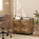 HOMCOM Mobile Filing Cabinet, Lockable File Cabinet, Rustic Brown