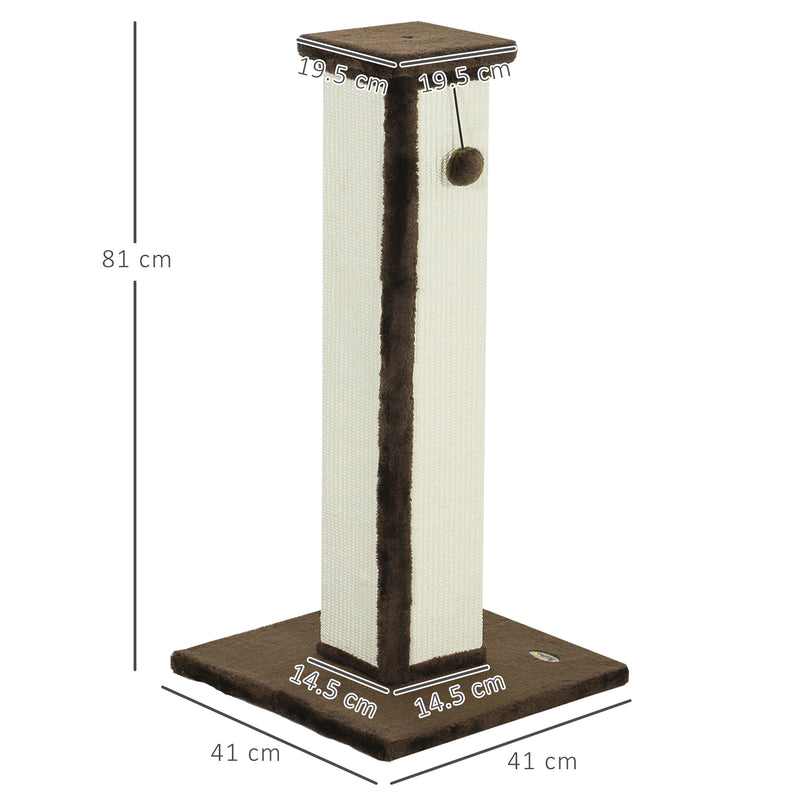 PawHut 81cm Cat Scratching Post w/ Sisal Rope, Hanging Ball Soft Plush