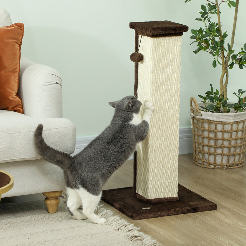 PawHut 81cm Cat Scratching Post w/ Sisal Rope, Hanging Ball Soft Plush