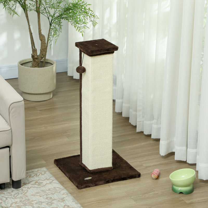 PawHut 81cm Cat Scratching Post w/ Sisal Rope, Hanging Ball Soft Plush