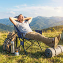 Outsunny Camping Chair Padded With Side Pocket Dark Blue