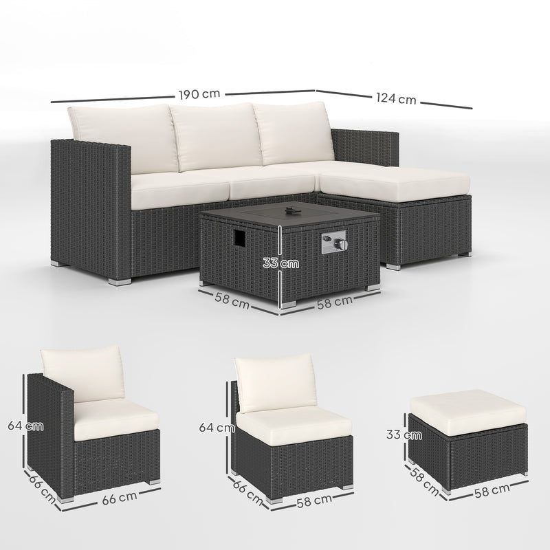 Outsunny 4 Seater Rattan Sofa Set With Footstool Thick Cushions