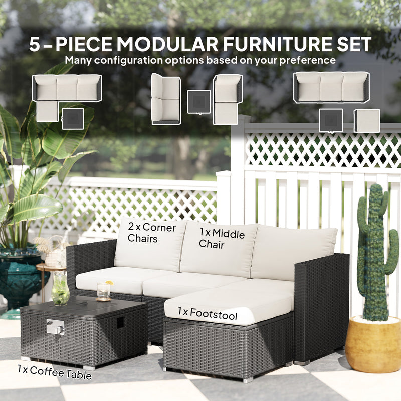 Outsunny 4 Seater Rattan Sofa Set With Footstool Thick Cushions