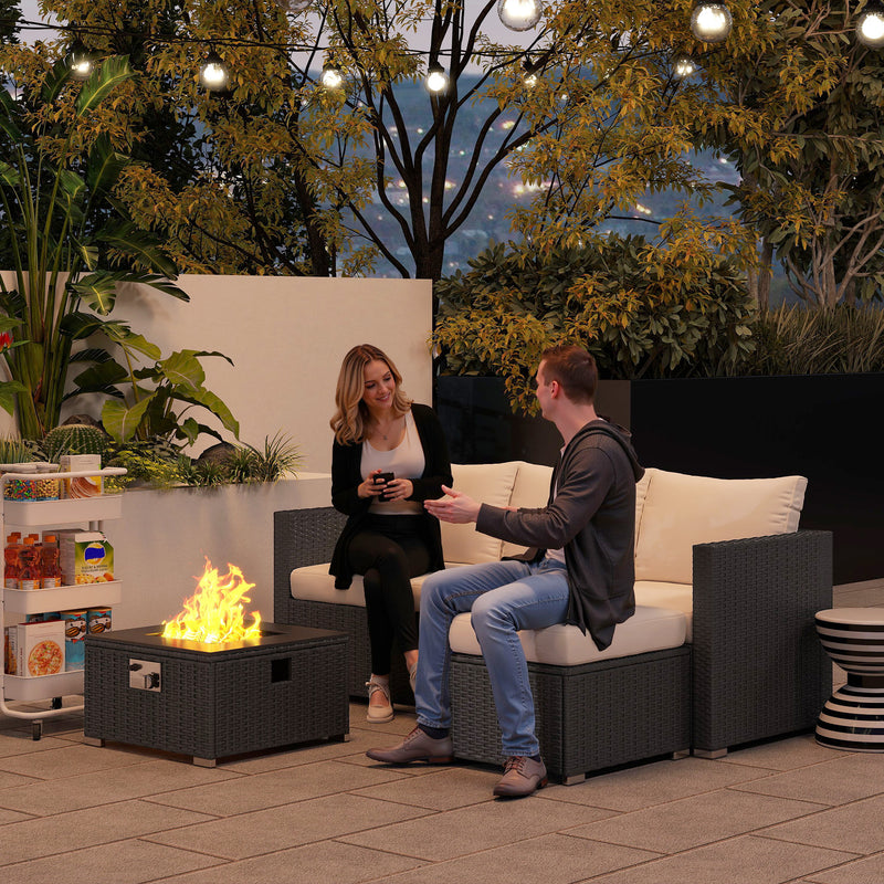 Outsunny 4 Seater Rattan Sofa Set With Footstool Thick Cushions