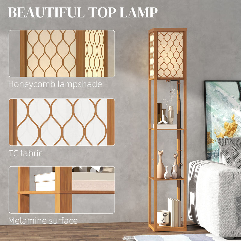 HOMCOM Modern Floor Lamp Light With 3 Shelves Fabric Lampshade