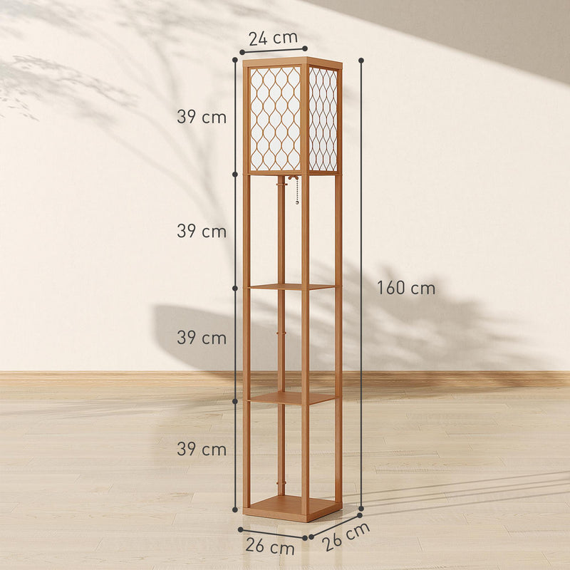 HOMCOM Modern Floor Lamp Light With 3 Shelves Fabric Lampshade