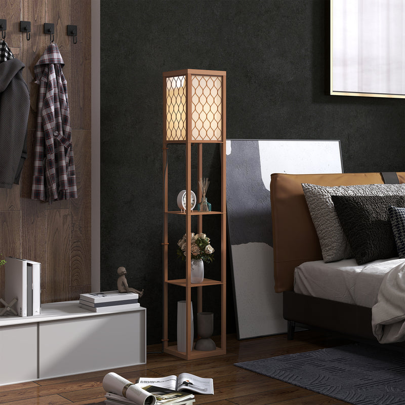 HOMCOM Modern Floor Lamp Light With 3 Shelves Fabric Lampshade