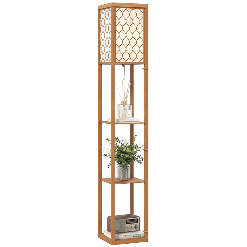 HOMCOM Modern Floor Lamp Light With 3 Shelves Fabric Lampshade